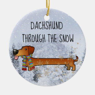 Schattige en grappige Dachshund door de sneeuw Keramisch Ornament