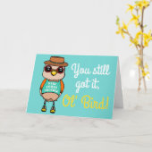 Schattige en grappige geïllustreerde vogel verjaar kaart (Gele Bloem)