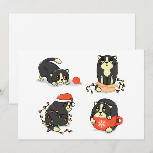 Schattige en grappige kerstkatten feestdagenkaart (Voorkant / Achterkant)