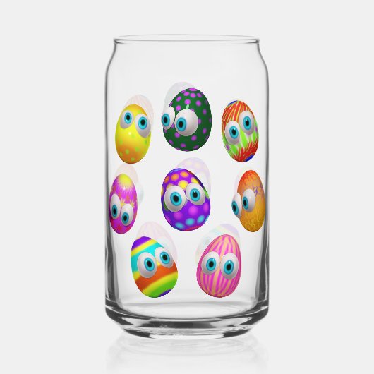 Schattige en grappige Pasen eieren Cartoon Blikvorm Glas (Voorkant)