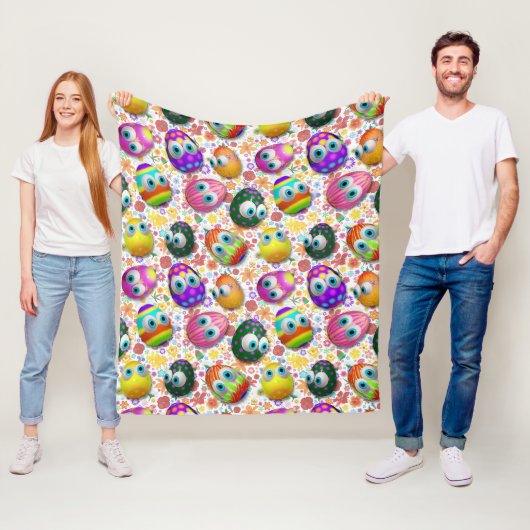 Schattige en grappige Pasen eieren Cartoon Fleece Deken (In situ)