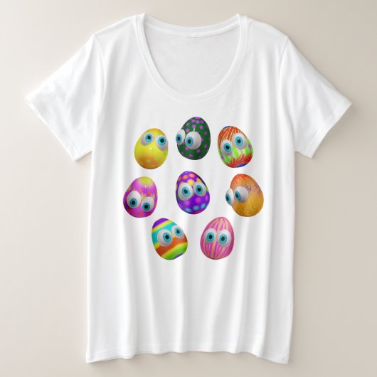 Schattige en grappige Pasen eieren Cartoon Grote Maat T-shirt (Design voorkant)
