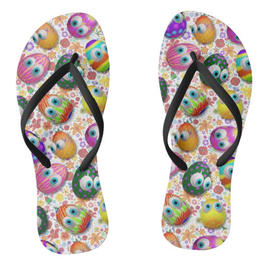 Schattige en grappige Pasen eieren Cartoon Teenslippers (Voetbed)