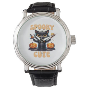 Schattige en griezelig zwart cat Classic T-Shirt Horloge