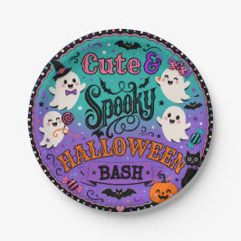 Schattige en griezelige Halloween-geesten en pompo Papieren Bordje