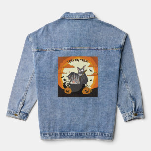 Schattige en griezelige Halloween Vleermuis Feest Denim Jacket