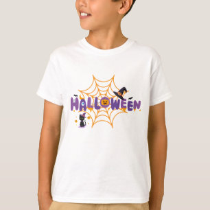 Schattige en griezelige Halloween Zwarte Kat & Spi T-shirt