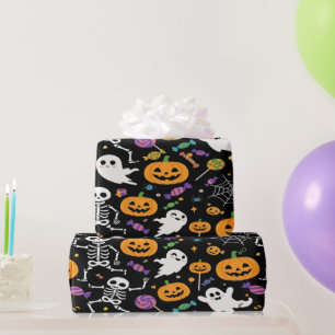 Schattige en griezelige skeletten voor Halloween Cadeaupapier