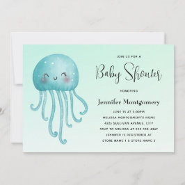 Schattige en Happy Blue-Green Jellyfish Baby showe Kaart