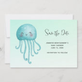 Schattige en Happy Blue-Green Jellyfish Baby showe Save The Date (Voorkant)