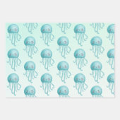 Schattige en Happy Blue-Green Jellyfish Pattern Inpakpapier Vel (Voorkant 3)