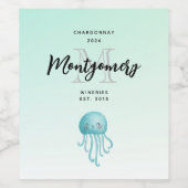Schattige en Happy Jellyfish wijnmaken Wijn Etiket (Enkel label)