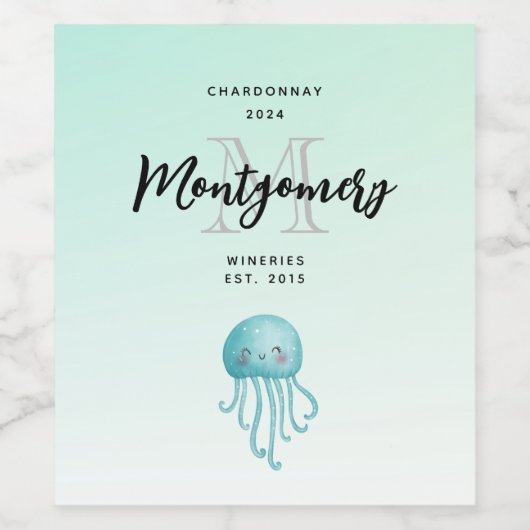 Schattige en Happy Jellyfish wijnmaken Wijn Etiket (Enkel label)