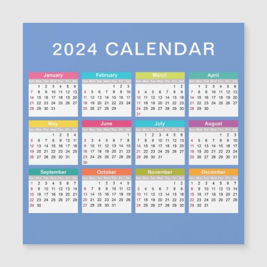 Schattige en kleurrijk 2024 Kalender | Magneet (Voorkant)