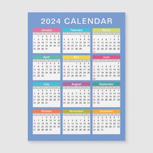 Schattige en kleurrijk 2024 Kalender | Magnetische (Voorkant)