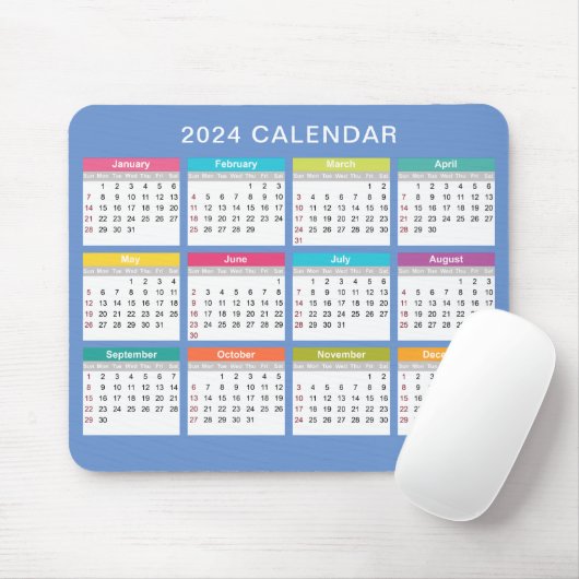 Schattige en kleurrijk 2024 Kalender | Mousepad Muismat (Met muis)