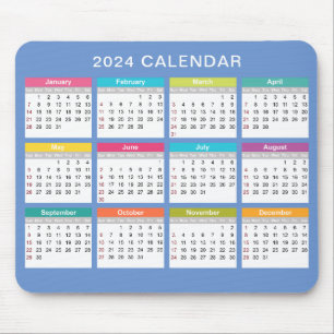 Schattige en kleurrijk 2024 Kalender   Mousepad Muismat