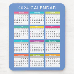 Schattige en kleurrijk 2024 Kalender   Mousepad Muismat