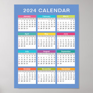 Schattige en kleurrijk 2024 Kalender POSTER