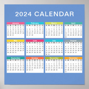 Schattige en kleurrijk 2024 Kalender   POSTER