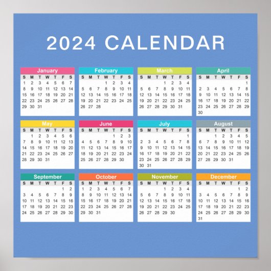 Schattige en kleurrijk 2024 Kalender | POSTER (Voorkant)
