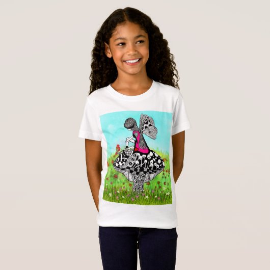Schattige en kleurrijk Angel Girl op een Mushroom T-shirt (Voorkant volledig)