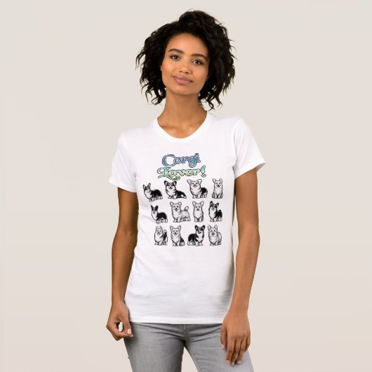 Schattige en kleurrijk Corgi Lover T-shirt (Voorkant volledig)