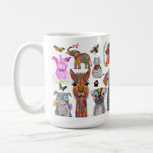 Schattige en kleurrijk Dierenassortiment Mok 15 oz (Links)