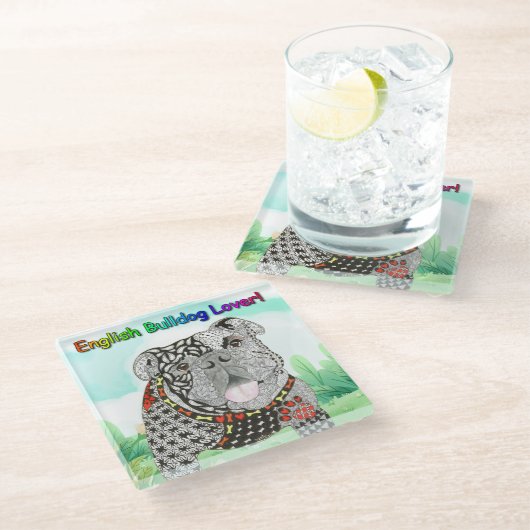 Schattige en kleurrijk Engels Bulldog Glass Onderz Glazen Onderzetter (Schuin)