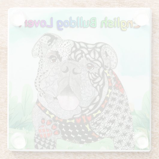 Schattige en kleurrijk Engels Bulldog Glass Onderz Glazen Onderzetter (Achterkant)