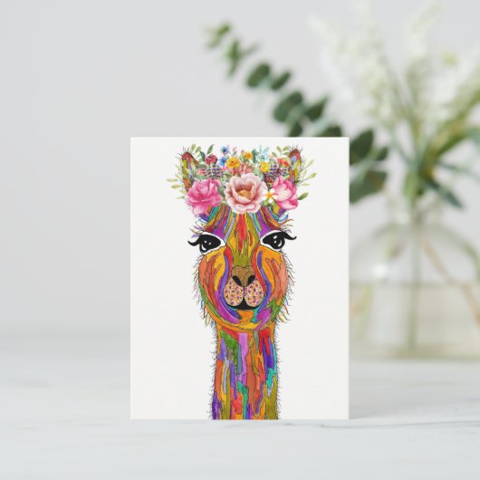 Schattige en kleurrijk Floral Llama Wenskaart Kaart (Staand voorkant)