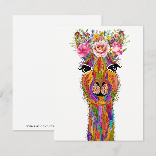 Schattige en kleurrijk Floral Llama Wenskaart Kaart (Voorkant / Achterkant)