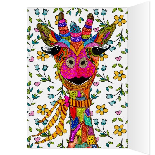 Schattige en Kleurrijk Giraffe Wenskaart (Binnen (Links))