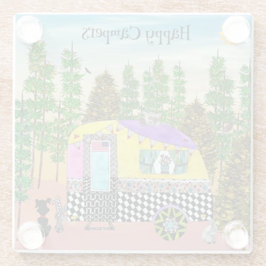 Schattige en kleurrijk Happy Camper Glass Onderzet Glazen Onderzetter (Achterkant)