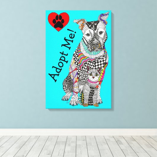 Schattige en Kleurrijk Hond en Kattencanvas 16"x"2 Canvas Afdruk (Insitu (Houten vloer))