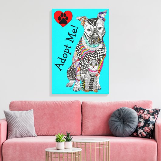 Schattige en Kleurrijk Hond en Kattencanvas 16"x"2 Canvas Afdruk (Insitu (Woonkamer))