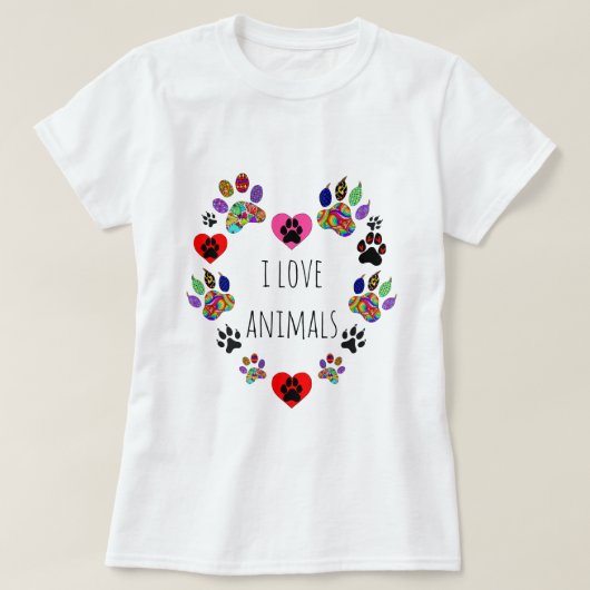 Schattige en kleurrijk I Love Animals T-shirt (Design voorkant)