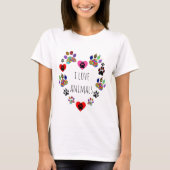Schattige en kleurrijk I Love Animals T-shirt (Voorkant)