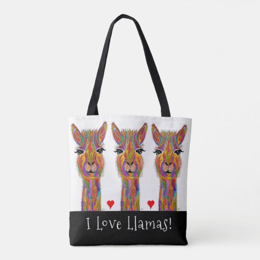 Schattige en kleurrijk I Love Llamas Canvas tas (Achterkant)