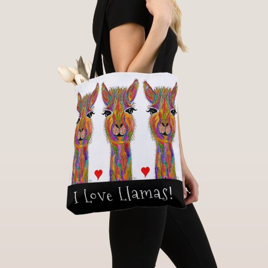 Schattige en kleurrijk I Love Llamas Canvas tas (Dichtbij)