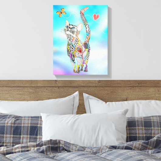 Schattige en Kleurrijk Kattencanvas - 11X14" Canvas Afdruk (Insitu (Slaapkamer))