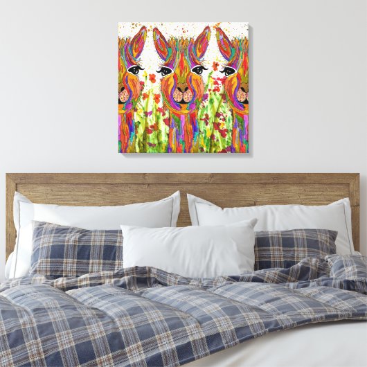 Schattige en Kleurrijk Llama Canvas - 20 "x 20" (Insitu (Slaapkamer))