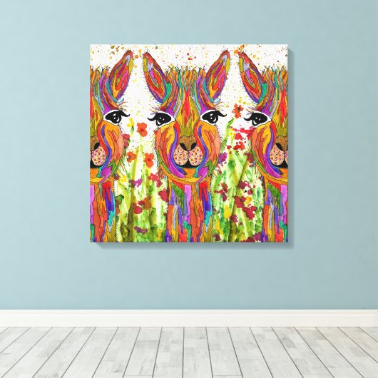Schattige en Kleurrijk Llama Canvas - 20 "x 20" (Insitu (Houten vloer))