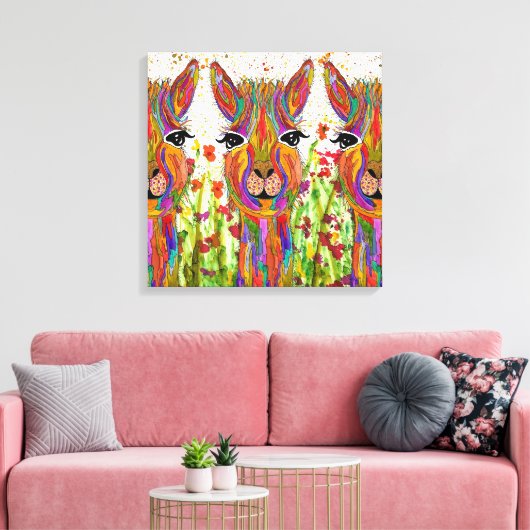 Schattige en Kleurrijk Llama Canvas - 20 "x 20" (Insitu (Woonkamer))