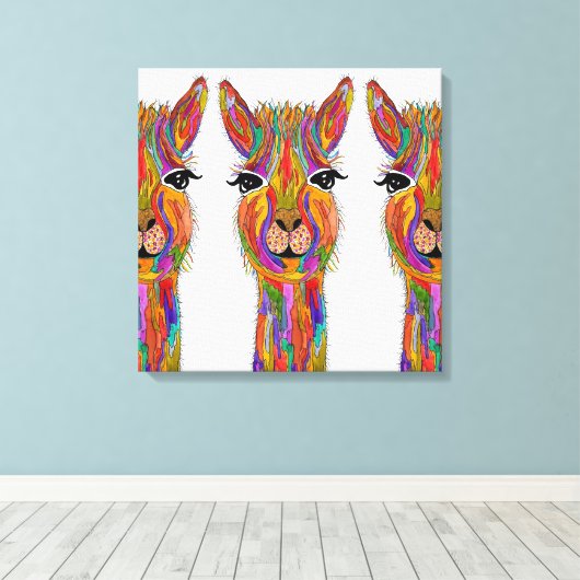 Schattige en Kleurrijk Llama Canvas - 20 "x 20" (Insitu (Houten vloer))
