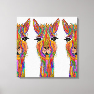 Schattige en Kleurrijk Llama Canvas - 20 "x 20"