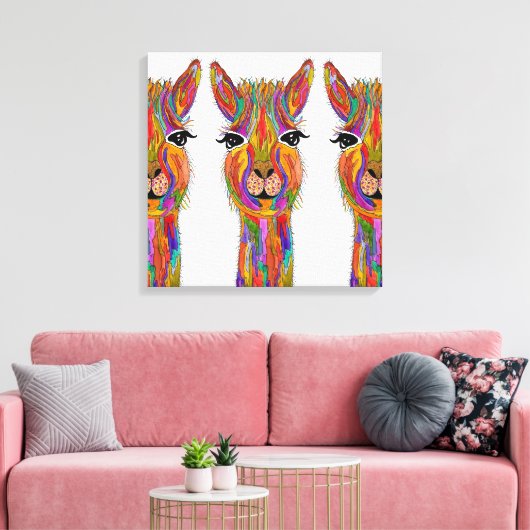 Schattige en Kleurrijk Llama Canvas - 20 "x 20" (Insitu (Woonkamer))