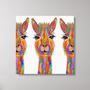 Schattige en Kleurrijk Llama Canvas - 20 "x 20" Afdruk