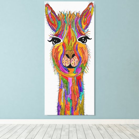 Schattige en Kleurrijk Llama Verpakt Canvas (Insitu (Houten vloer))