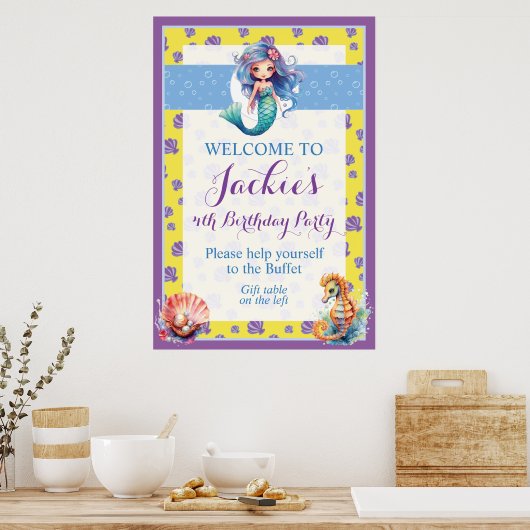 Schattige en kleurrijk Magic Mermaid Poster (Keuken)